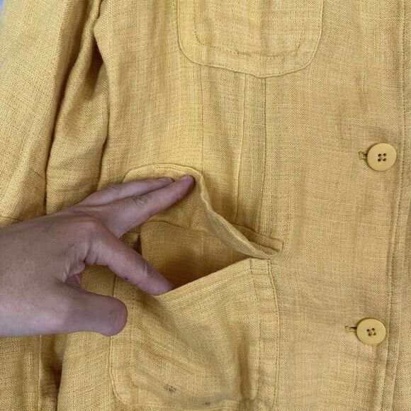 Eileen Fisher Organic Linen Doubleweave Utility Jacket Medium Marigold Yellow - Picture 5 of 13